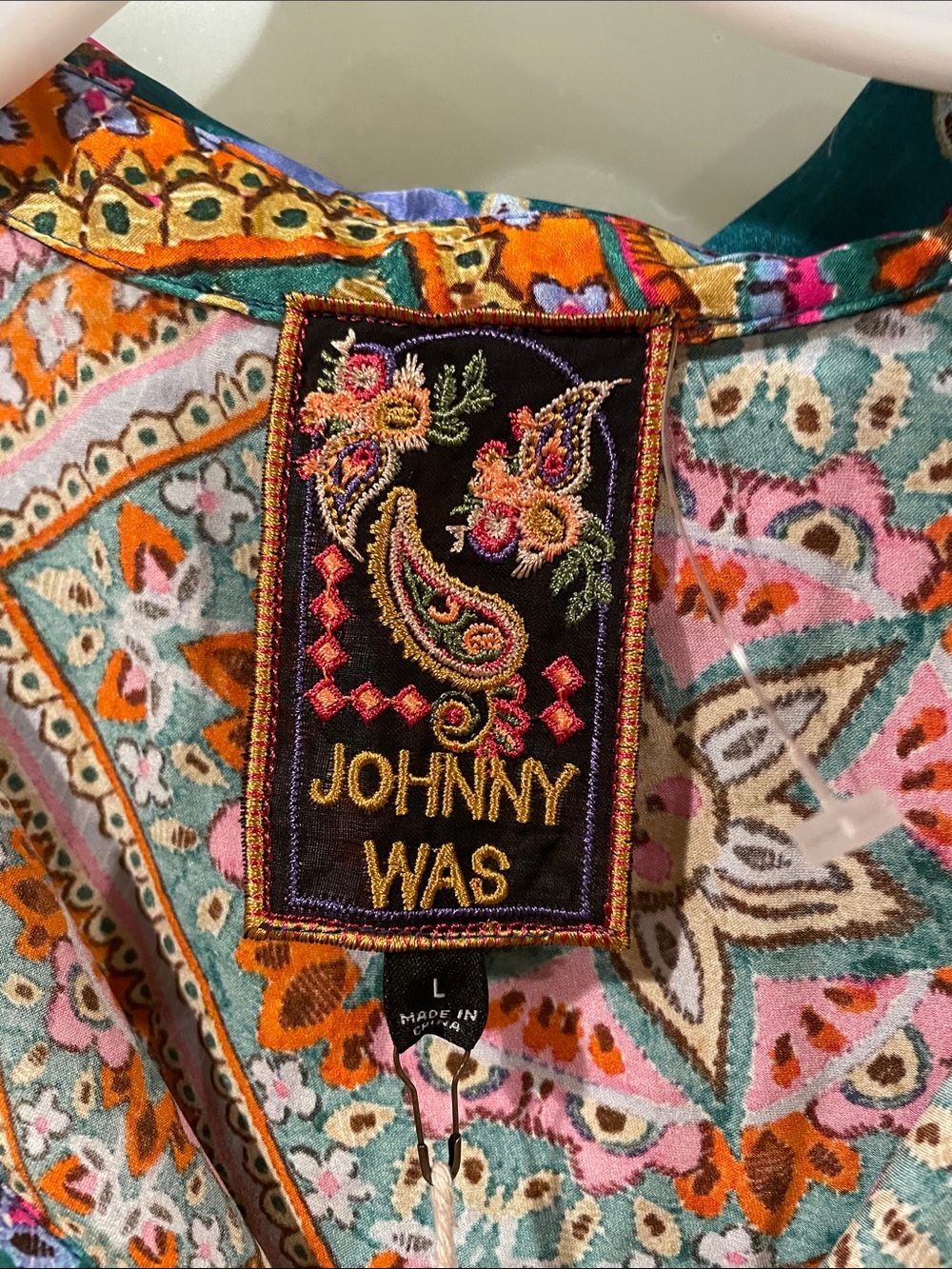 Johnny Was Teal Multi Paisley Patchwork Blouse - Picture 2 of 5